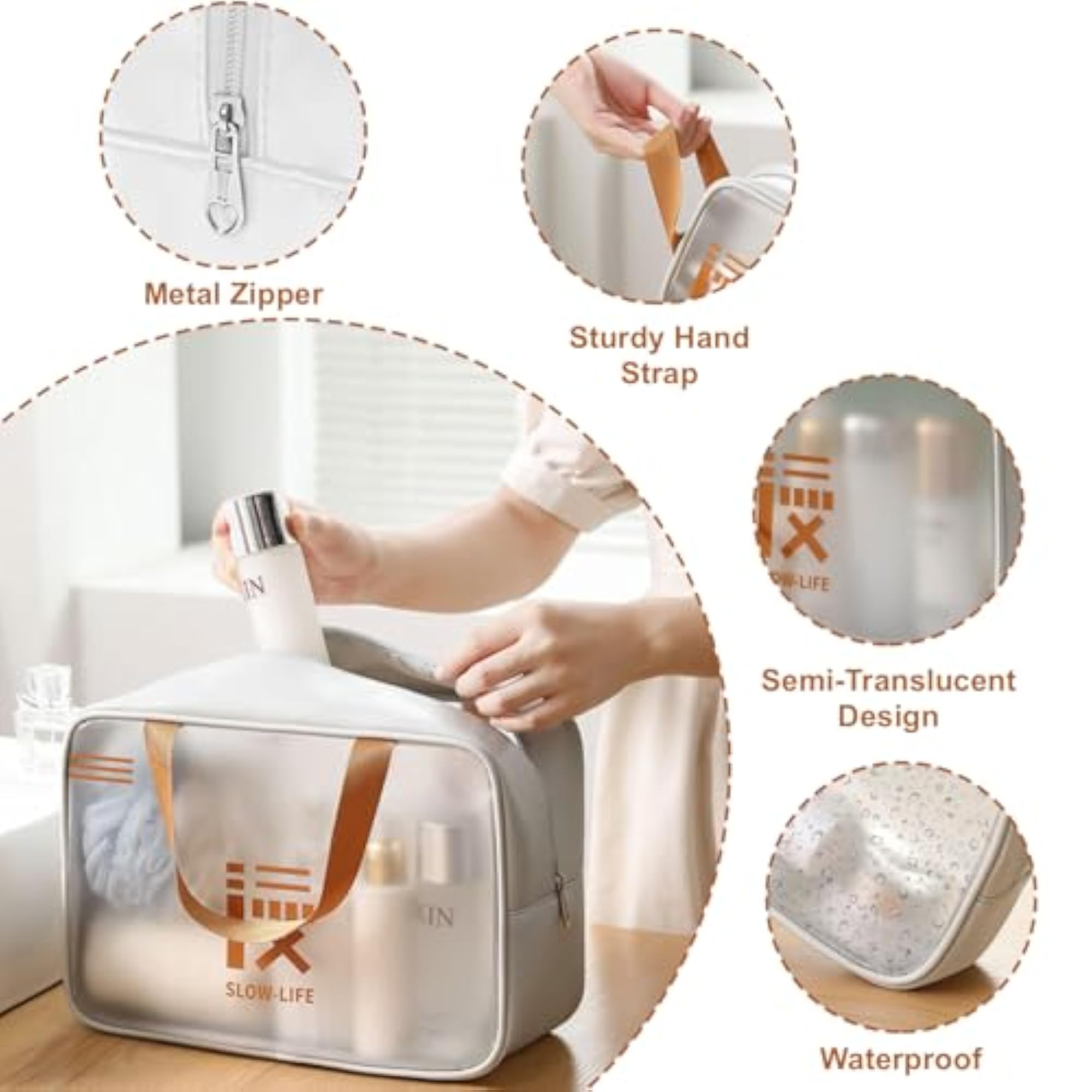 3-Piece Waterproof Toiletry & Cosmetic Bag Set